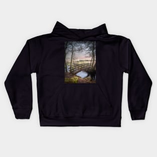 Bridge over a Stream in a Misty Forest Kids Hoodie